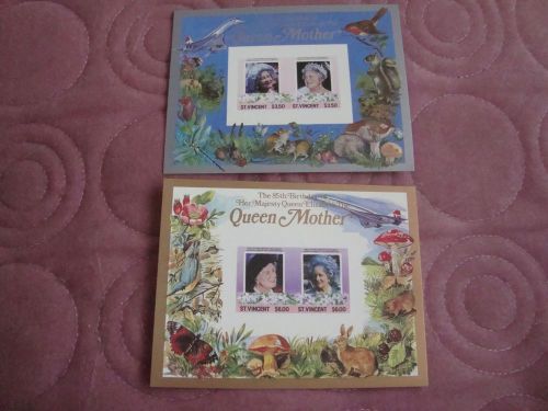 Queen Mother 85th Birthday 1985 St Vincent imperforate revalued Souvenir Sheets