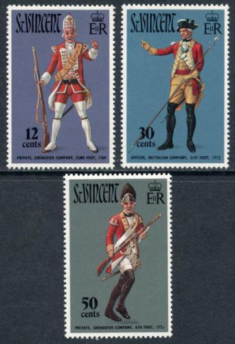 St Vincent: 1972 Historic Military Uniforms (330-332) MNH