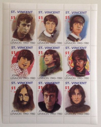St. Vincent Souvenier Sheet: # 1503, stamps a-i. Honoring John Lennon.