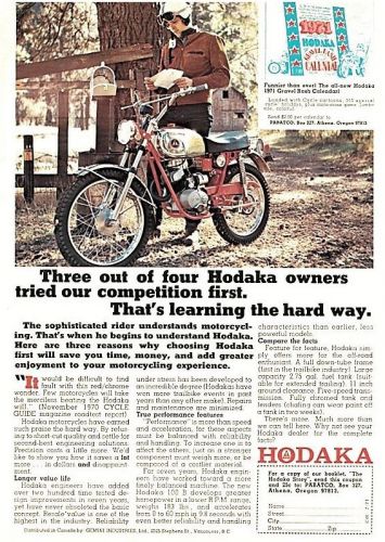 Two Hodaka vintage print ads - 1971 Ace &amp; 1973 100 Dirt Squirt