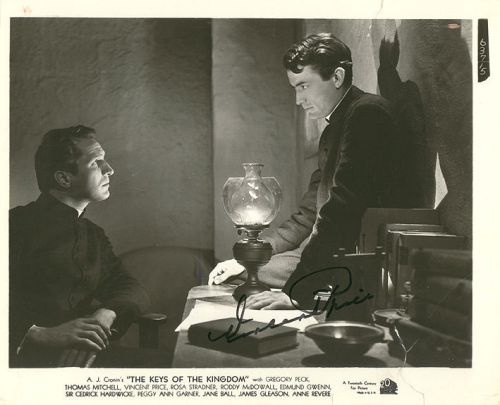 The keys of the kingdom 1944 photo autograph by vincent price (w/ gregory peck)