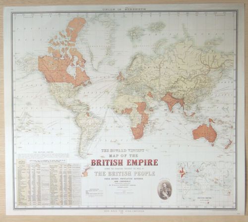 Howard vincent map of the british empire 1924 - lithographic print - unframed