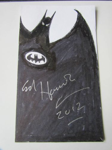 Psa/dna ed hannigan autographed 3&#034;x6&#034; original sketch of batman! dc comics