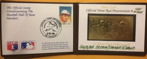 1989 St Vincent 1st day Issue -23 Kt Gold Stamp - HOF Babe Ruth