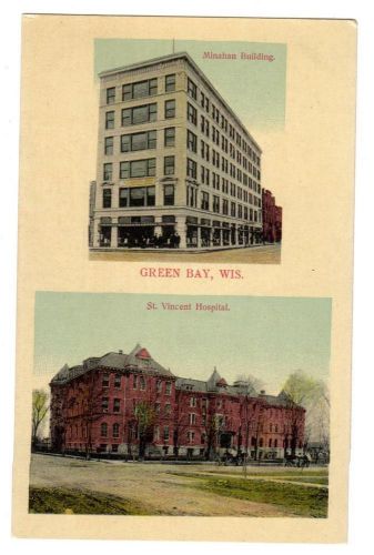 WI - GREEN BAY WISCONSIN Postcard MINAHAN BLDG &amp; ST VINCENT HOSPITAL
