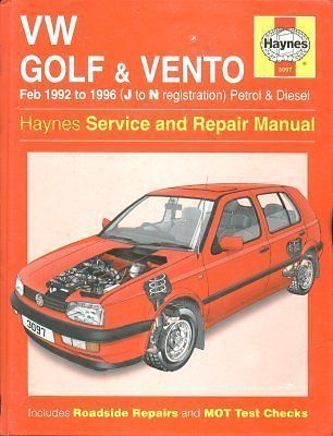 VW GOLF MK3 &amp; VENTO 1.4 1.6 1.8 2.0 PETROL 1.9 DIESEL 1992 - 1996 REPAIR MANUAL