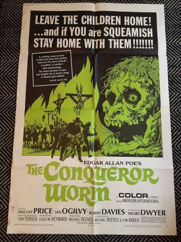 THE CONQUEROR WORM Original One-Sheet Poster1968 Vincent Price VG