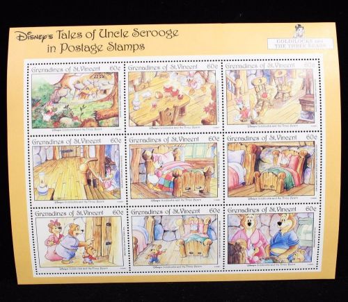 St Vincent Disney 1992 MNH Uncle Scrooge Goldilocks and 3 Bears Miniature Stamp