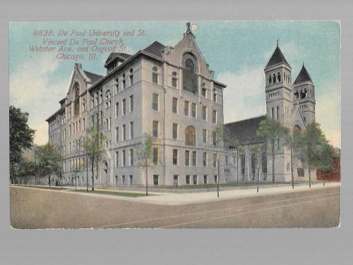 Pk20216:postcard-de paul university-st vincent de paul church,chicago,illinois