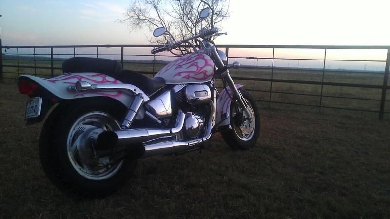 Custom Paint, white with pink devil tails on tank and fenders. Solo or 2 up seat